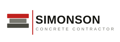 Logo for Simonson Concrete Contractor featuring three stacked rectangular bars in red, grey, and dark grey.
