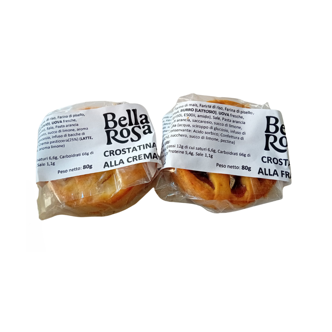 Due confezioni di croissant Bella Rosa sono appoggiate una accanto all'altra su uno sfondo bianco.