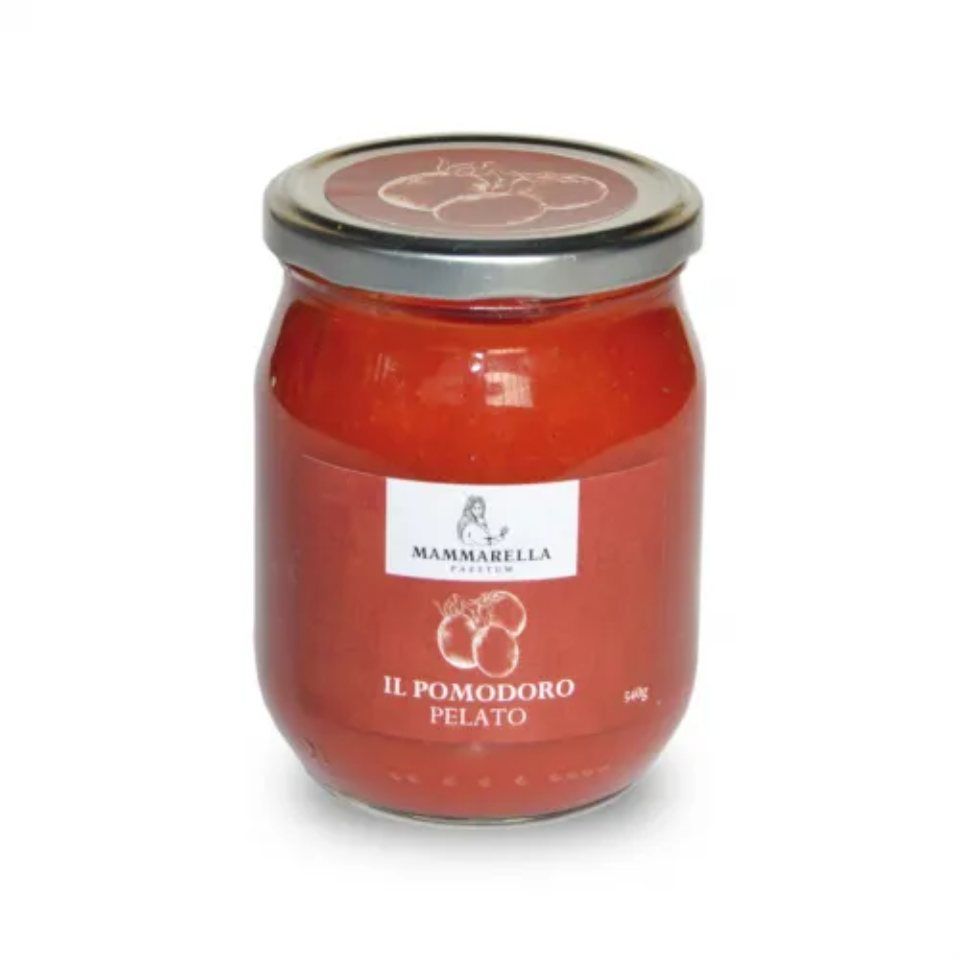A jar of il pomodoro pelato tomato sauce on a white background