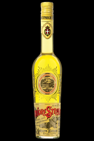 Una bottiglia di vino con un tappo giallo su uno sfondo nero