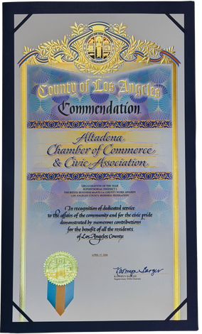 Certificate of commendation from the County of Los Angeles