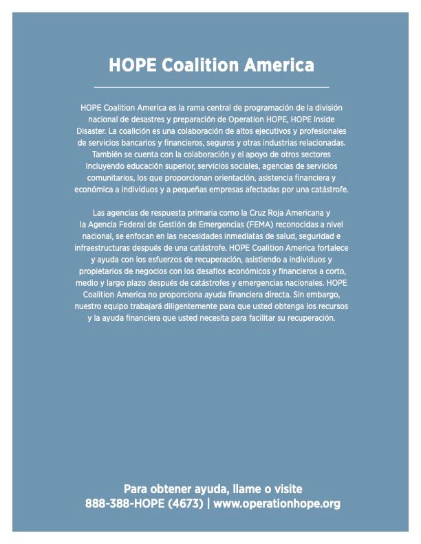 A flyer for the hope coalition america in spanish