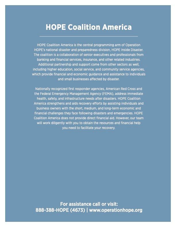 The back of a hope coalition america pamphlet.