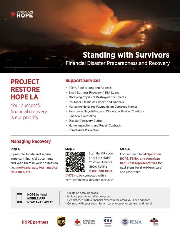 A flyer for standing with survivors project restore hope la