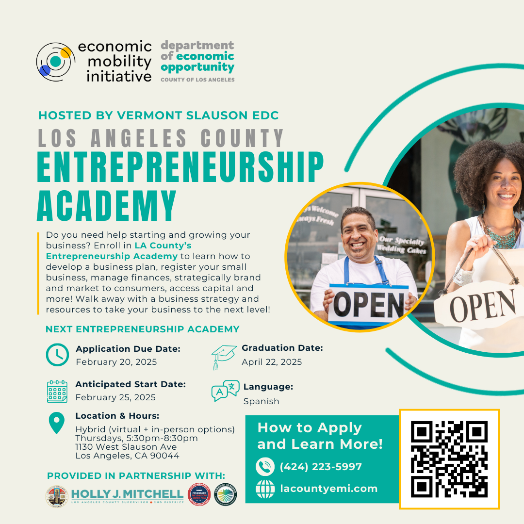 A poster for the los angeles county entrepreneurship academy