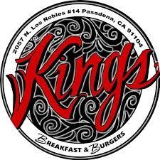 The logo for king 's breakfast and burgers has a tribal design on it.