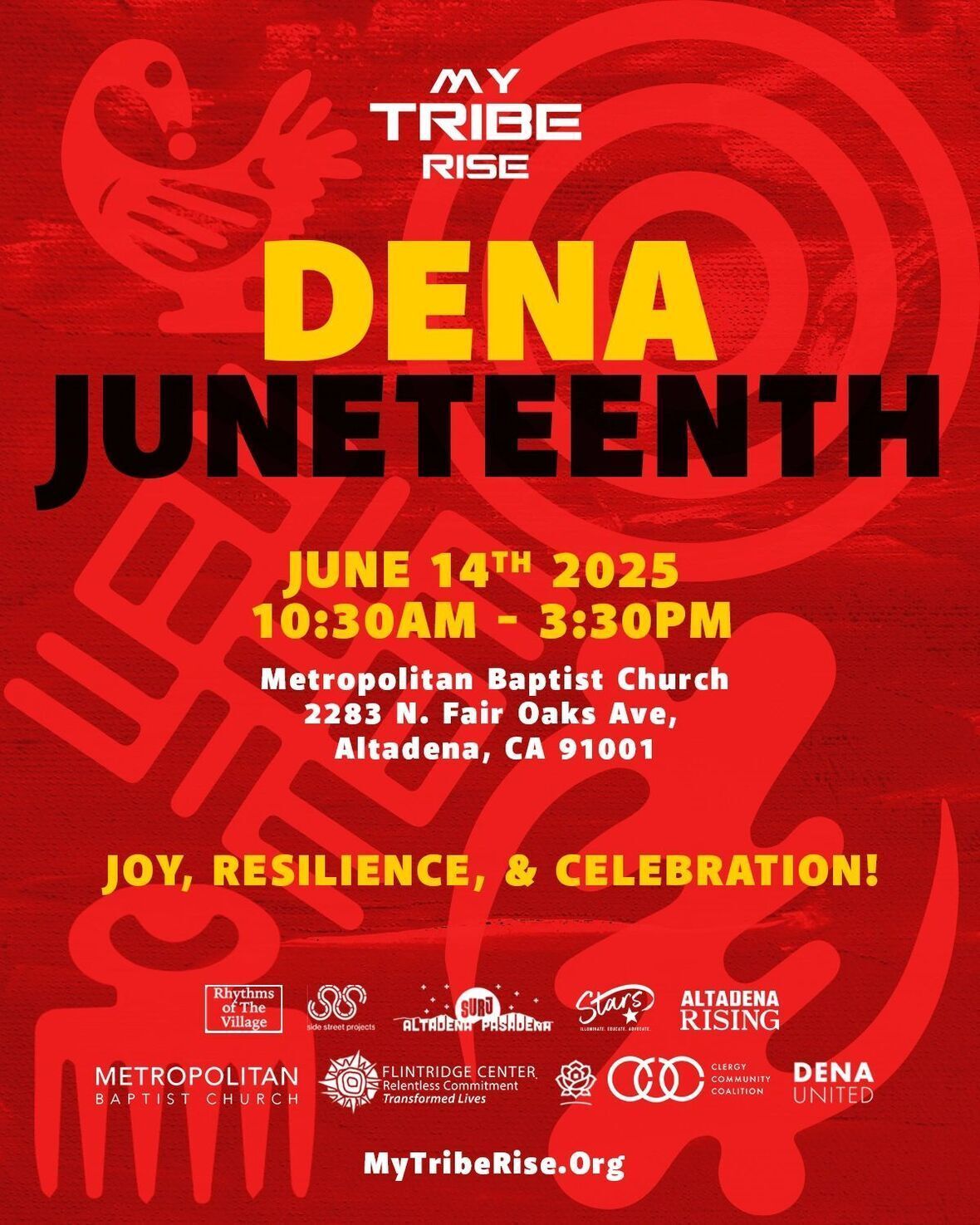 A red poster for dena juneteenth on june 14th 2025