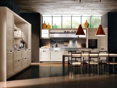 elegante cucina con mobili di colore marrone e bianco