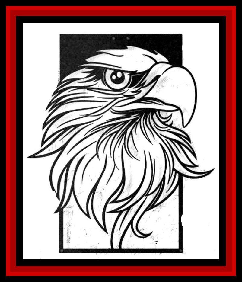 a black and white drawing of an eagle 's head