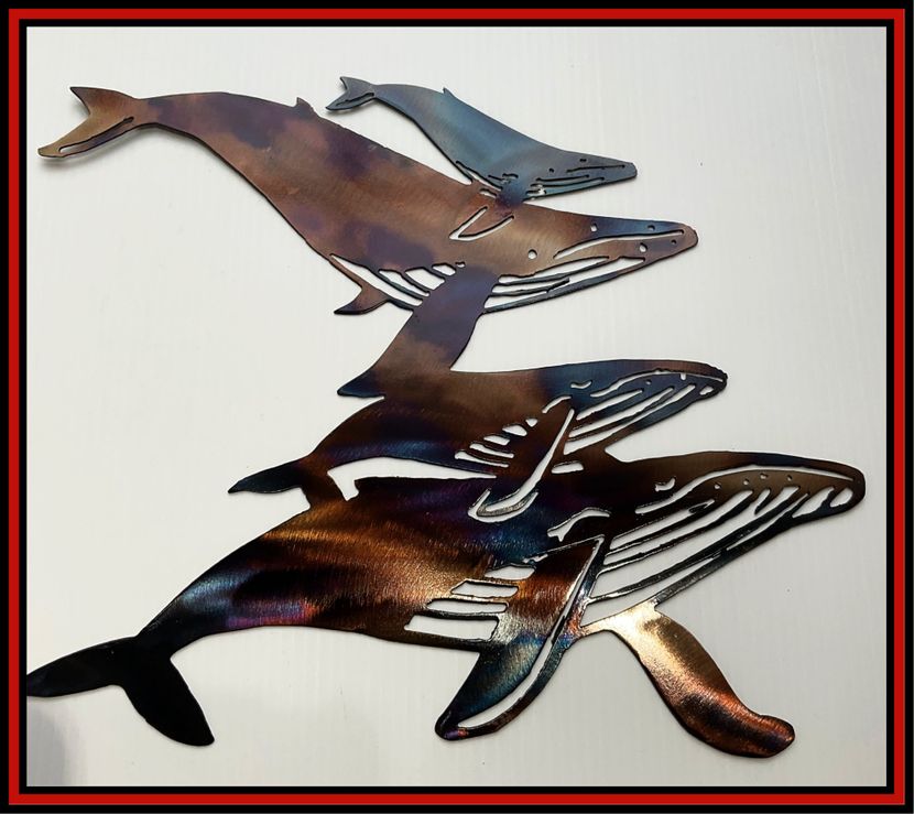 Blued Four Humpback Whale Metal Art