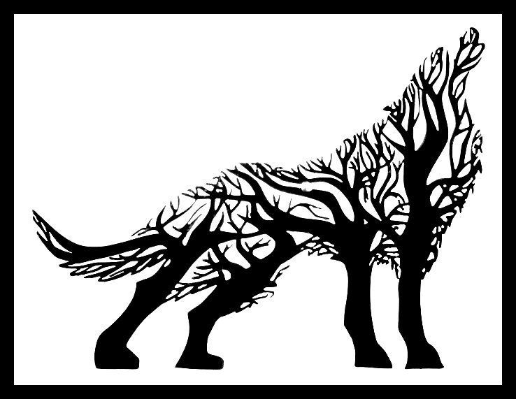 Howling Wolf Tree Metal Wall Art