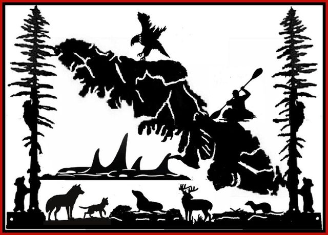 a black and white drawing of an eagle and sharks vancouver island