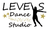 A logo for level 's dance studio with a silhouette of a woman dancing.