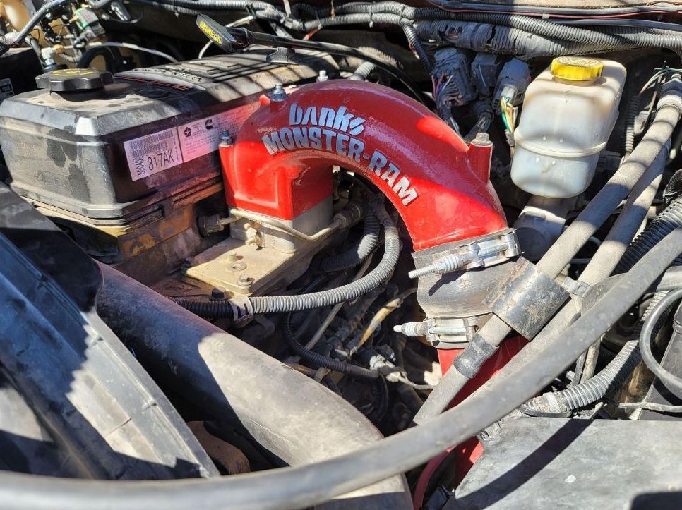 A close up of a monster ram engine in a truck