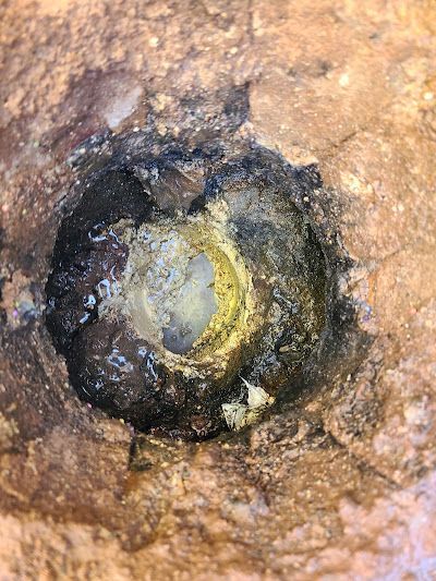 A close up of a hole in the ground that looks like a volcano.