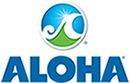 The logo for aloha is blue and green with a wave in the middle. | Lex Brodies