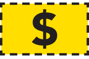 A yellow coupon with a dollar sign inside of it. | Lex Brodies