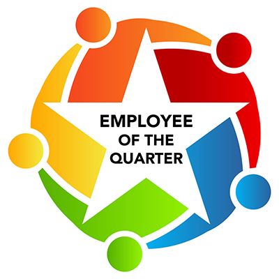 A colorful logo that says employee of the quarter | Lex Brodies