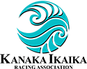 The logo for the kanaka ikaika racing association is a blue circle with waves in it. | Lex Brodies 