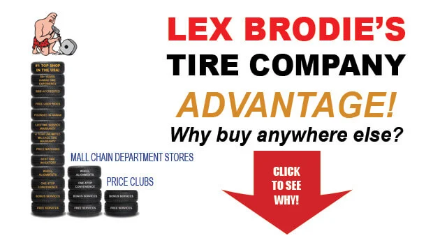 An advertisement for lex brodie 's tire company | Lex Brodies