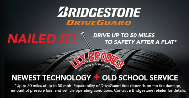 A bridgestone driveguard tire with a screw in it | Lex Brodies 