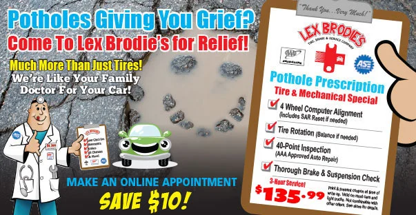 An advertisement for potholes giving you grief | Lex Brodies
