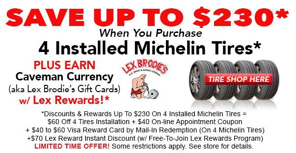 Roll into the road ahead with confidence! ?? Get 4 new Michelin tires installed and enjoy a bonus reward of Caveman Currency with your purchase. Don't miss this chance to upgrade your ride today and get rewarded! Founded in Hawaii in 1961 Lex Brodie’s has the best service on Oahu! Being 100% employee owned, our team stands behind their unique warranties and service! Click the link to shop for Lex Brodie’s easy online tire quote tool that provides quotes in about a minute.

