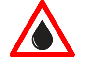 A red and white triangle with a black drop in the middle. | Lex Brodies 
