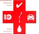 A red cross with a check mark , a car , a tire , and a drop of water. | Lex Brodies 