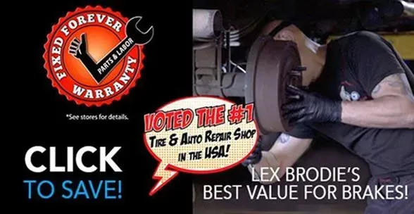An advertisement for lex brodie 's best value for brakes | Lex Brodies 