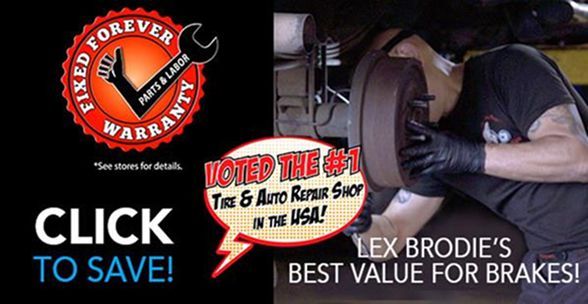 An advertisement for lex brodie 's best value for brakes | Lex Brodies 