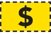 A yellow coupon with a dollar sign inside of it. | Lex Brodies 