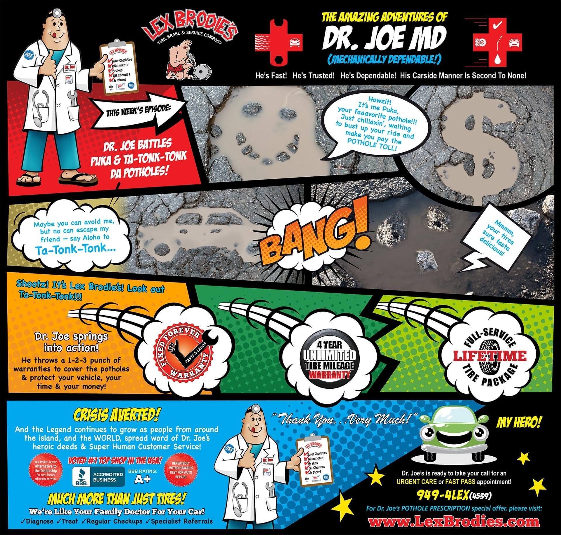 A comic book style advertisement for dr. joe md | Lex Brodies 