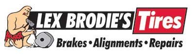 A logo for lex brodie 's tires shows a man working on a tire | Lex Brodies