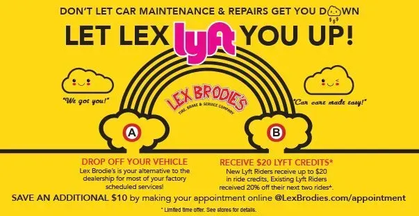 Let Lex Lyft You Up - Advertisement about using Lyft with LexBrodies, and receive Lyft Credits | Lex Brodies