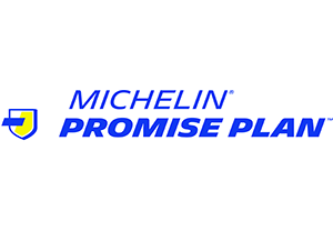 The michelin promise plan logo is blue and yellow on a white background. | Lex Brodies