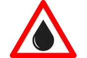 A red and white triangle with a black drop in the middle. | Lex Brodies 