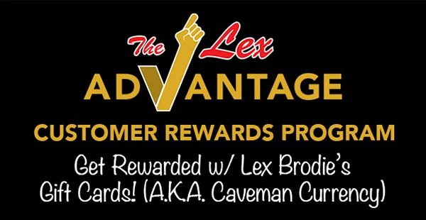 A logo for the lex advantage customer rewards program | Lex Brodies