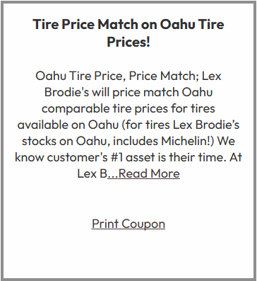 Tire Price Match on Oahu | Lex Brodie's Honolulu