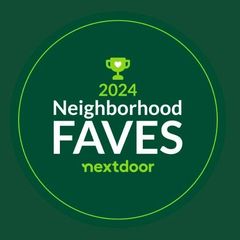 A green circle with the words neighborhood faves nextdoor on it