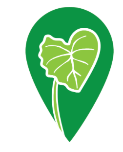A green pin with a heart shaped leaf on it.
