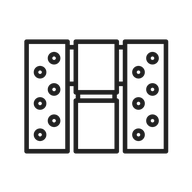 A black and white dominoes icon on a white background.
