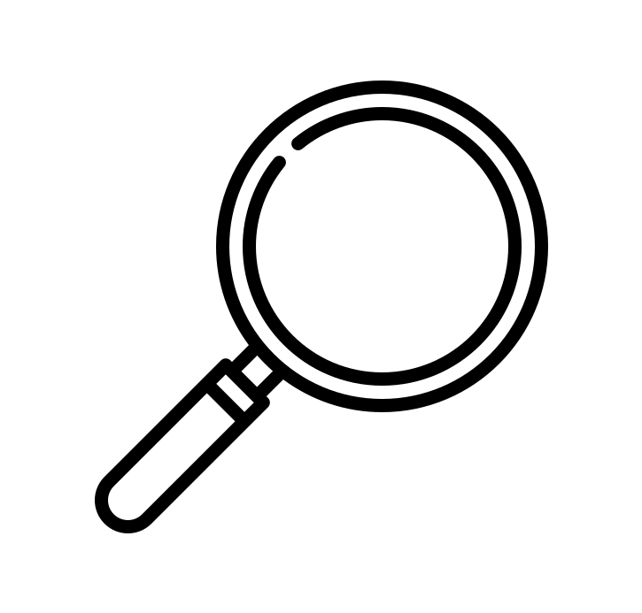 A magnifying glass icon in outline style on a white background.