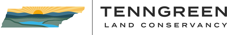 A logo for tenngreen land conservancy with a map of tennessee