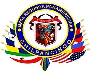 Emblem for Mesa Redonda Panamericana Chilpancingo, featuring a shield and surrounding flags.