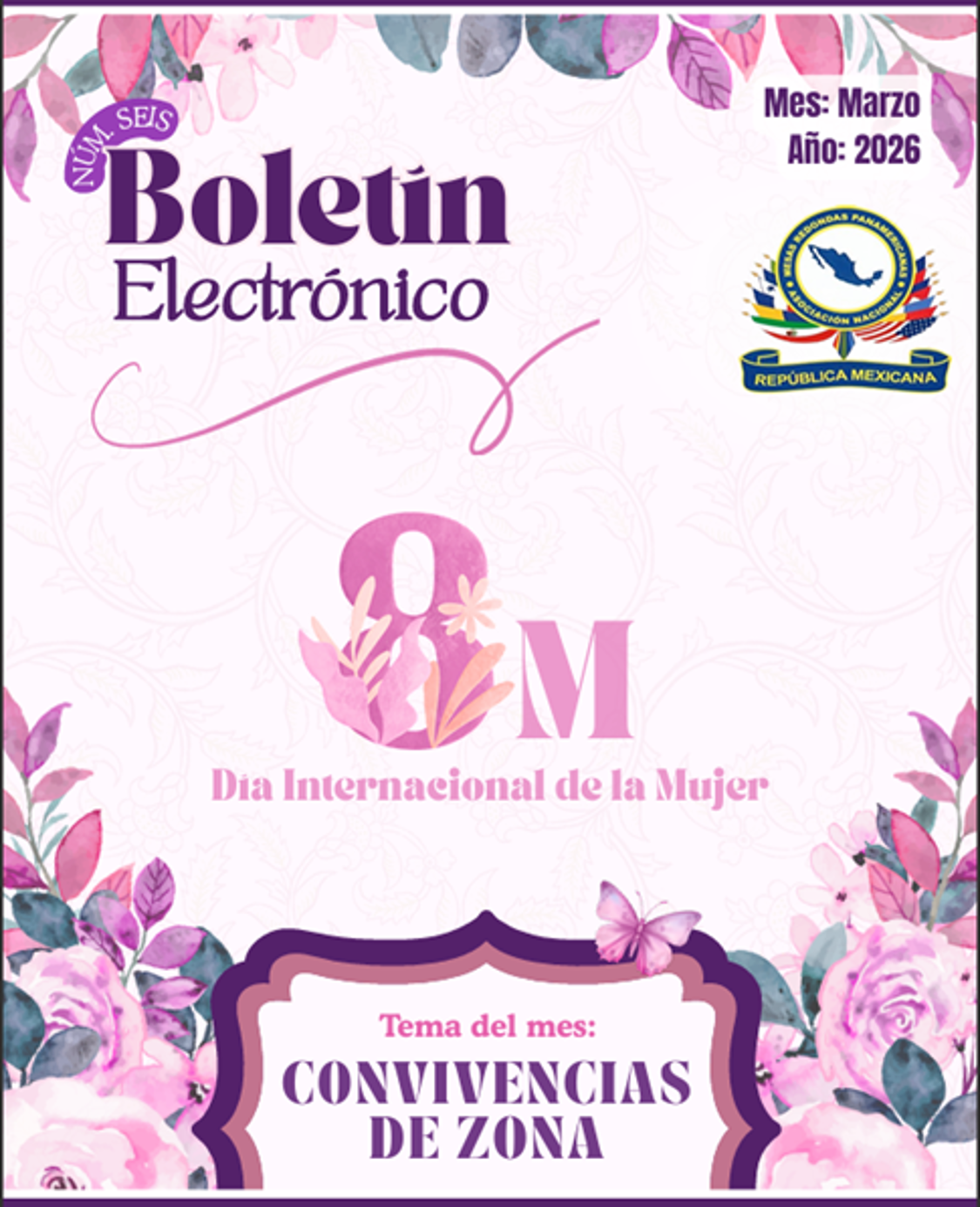 Electronic newsletter cover for March 2026, celebrating International Women's Day with a theme of 