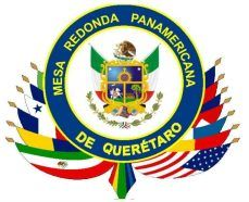 Logo for Mesa Redonda Panamericana de Querétaro, featuring a circular emblem with the Mexican coat of arms and flags of the Americas.