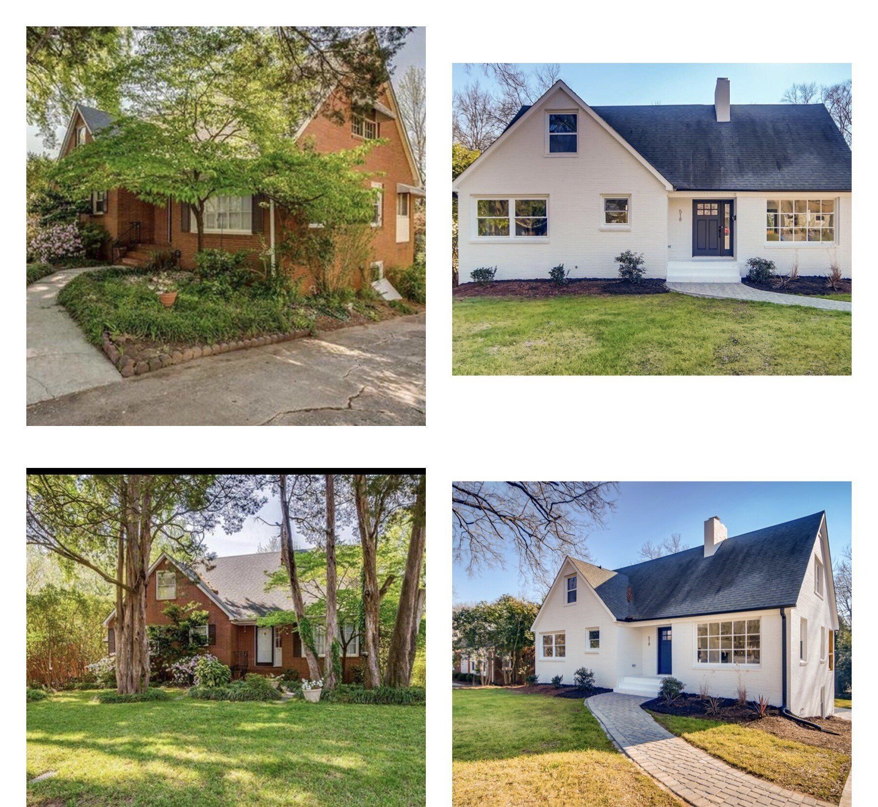 A collage of four pictures of houses on a white background