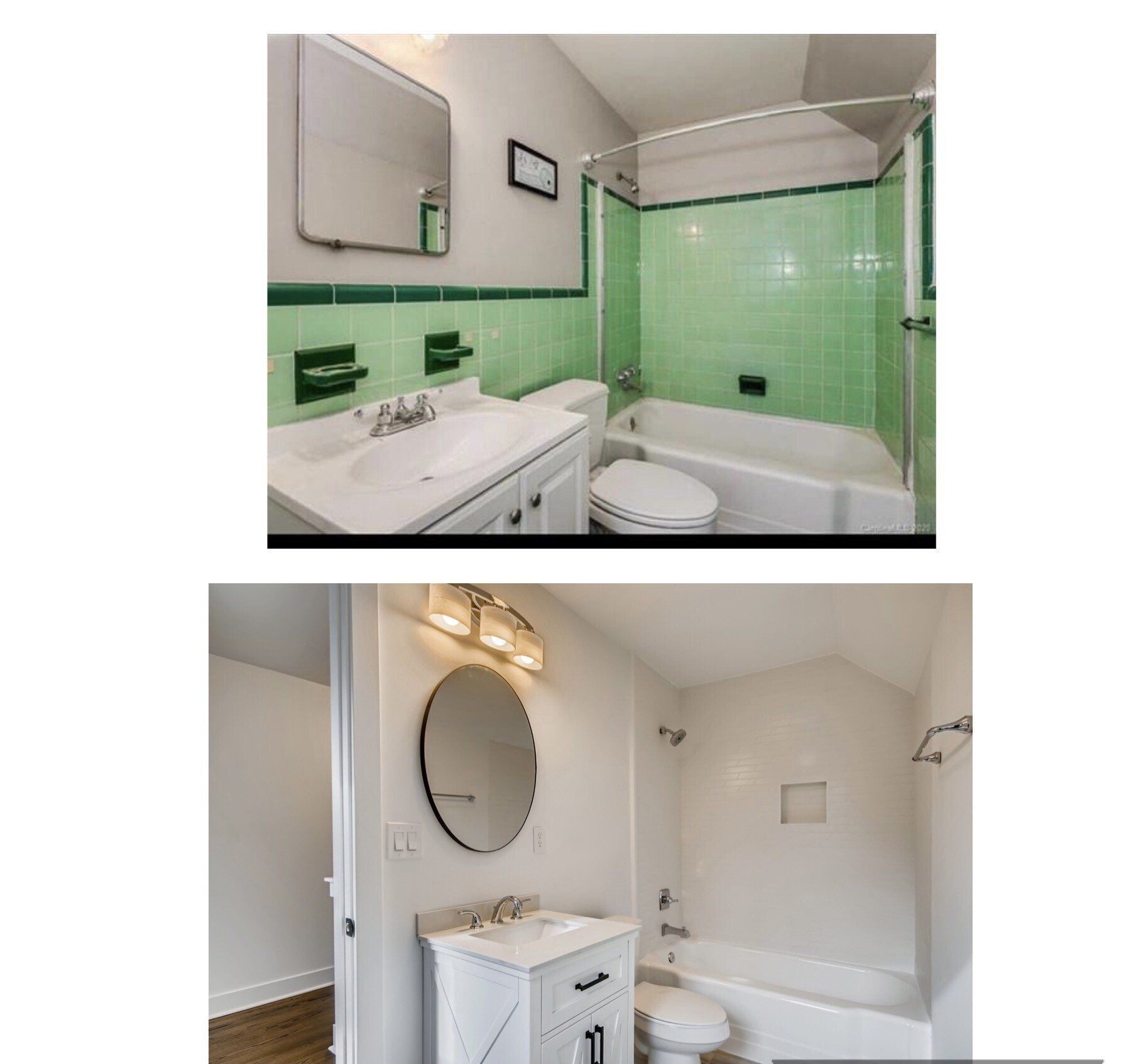 A bathroom with green tiles and a sink and toilet