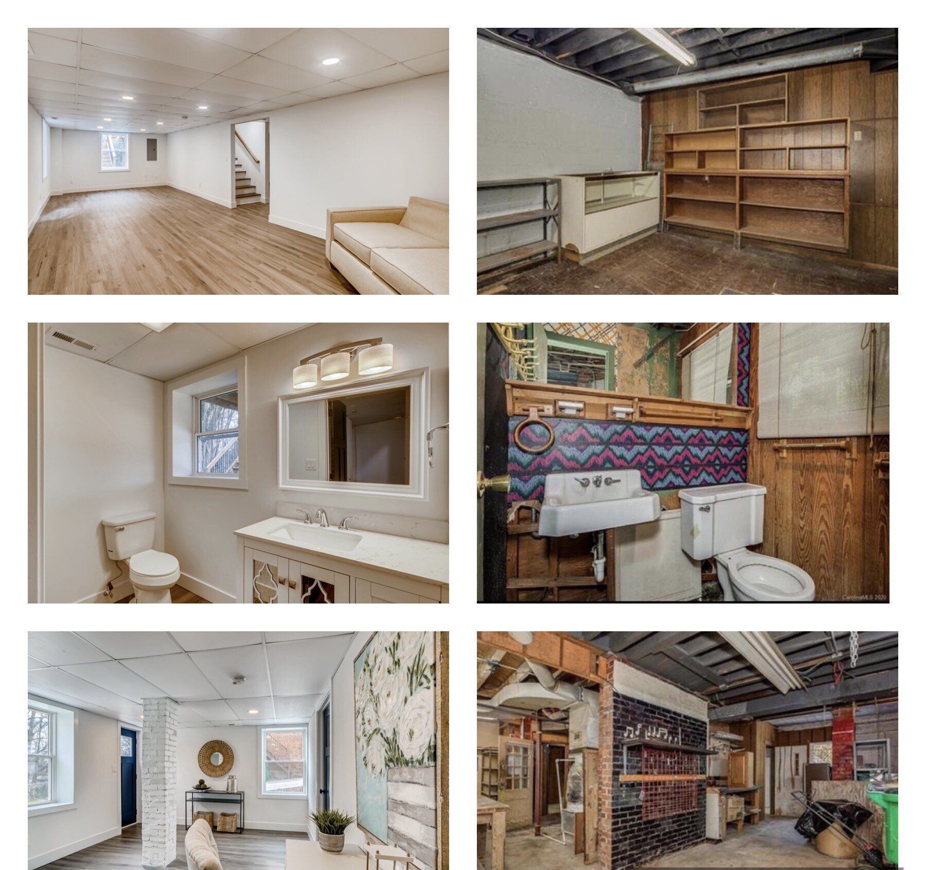 A collage of pictures of different rooms in a house